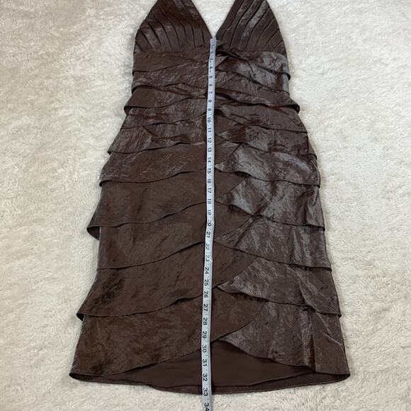 Cache chocolate brown scalloped bandage halter cocktail party dress, size 8 - Picture 5 of 12